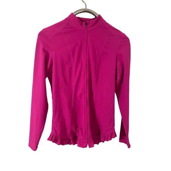 Coolibar Tops - Coolibar UPF 50+ Full Zip Jacket Fuchsia Pink Womens Medium Ruffle Peplum Hem